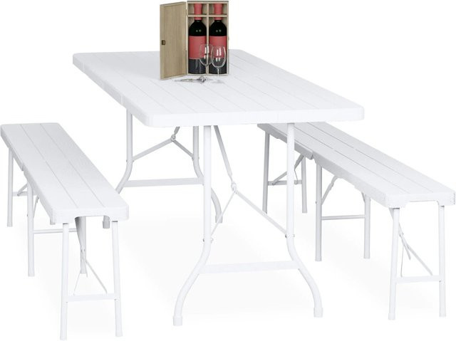 Relaxdays Bierzeltgarnitur aus PE-Kunststoff und Stahl in Weiß, klappbar, B/T/H: 180 x 74 x 73 cm - Bild 1