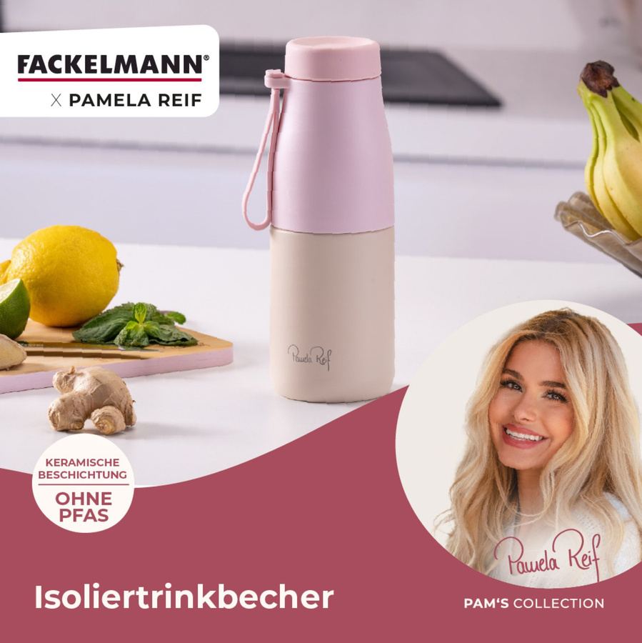 Fackelmann Pamela Reif Thermotrinkflasche mit Becher in Beige und Pink, 400 ml - Bild 2