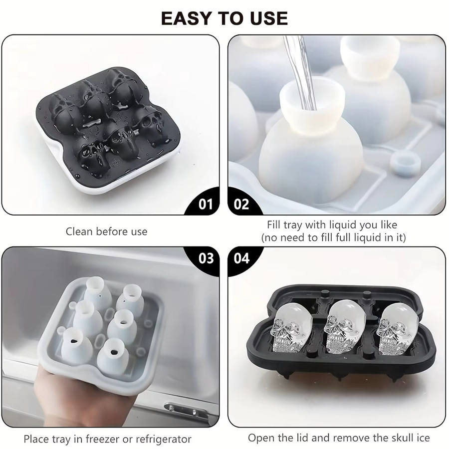 YOCITY Eiswürfelform Silikon Schädel 3D Eisball Form Schwarz BPA-frei - Bild 5
