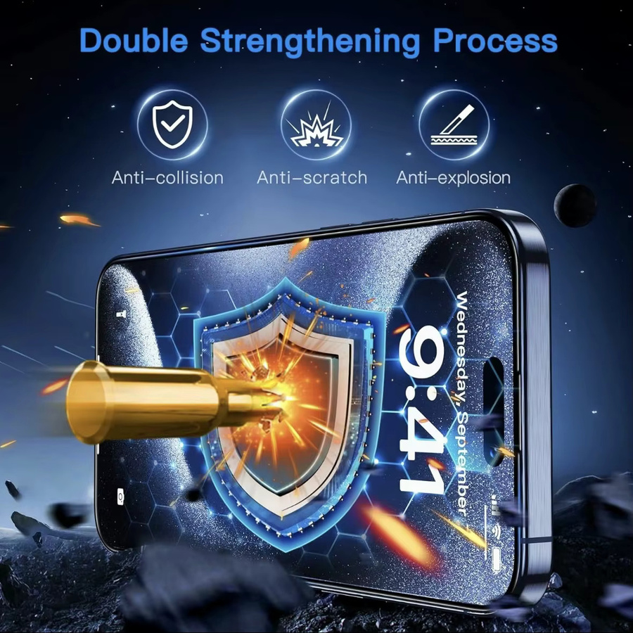 2er-Pack miaotiemo Displayschutzfolie aus gehärtetem Glas mit Anti-Blaulicht und Anti-Lila-Licht Schutz für iPhone 17, 16 Pro Max, 15, 14, 13, 12, 11, XS, XR, transparent - Bild 3