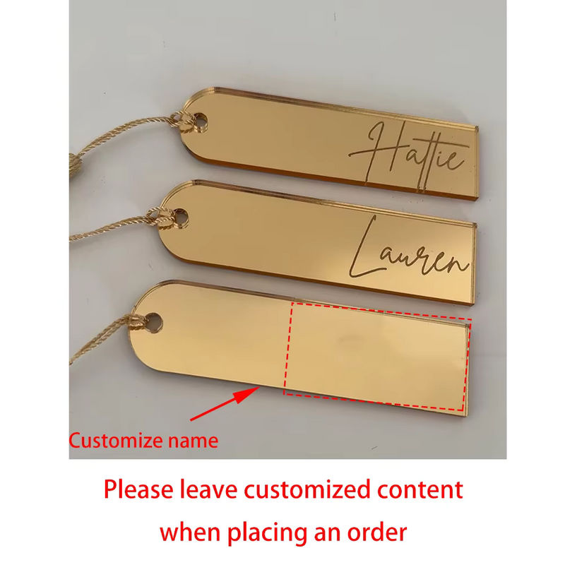 Personalisierte Acryl-Tischkarten mit Namen in Gold, verspiegelte Tischkarten für Hochzeit und Brautparty, rechteckige Acryl-Namensschilder mit Gravur - Bild 2