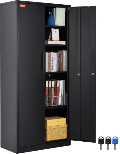 VEVOR Metall-Stahlschrank in Schwarz mit 4 verstellbaren Regalböden und abschließbaren Türen für Büro, Zuhause oder Garage, Höhe: 180 cm, Breite: 80 cm, Tiefe: 40 cm - Bild 1