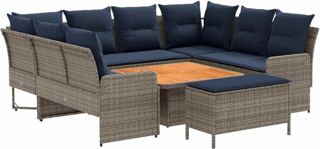 vidaXL Gartenmöbel-Set aus PE-Rattan in L-Form mit 7 Kissen in Grau und Marineblau - Bild 1