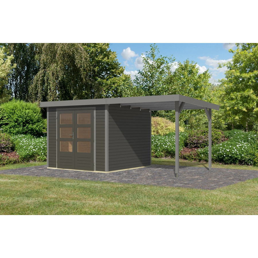 Karibu Gartenhaus Ernesto mit Anbaudach in Terragrau/Grau, B: 209 cm, T: 238 cm, H: 242 cm - Bild 2