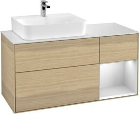 V&B Waschtischunterschrank Finion Wandmontage mit LED-Beleuchtung und Regalelement in Eiche Lackiert, Breite: 120 cm - Bild 1