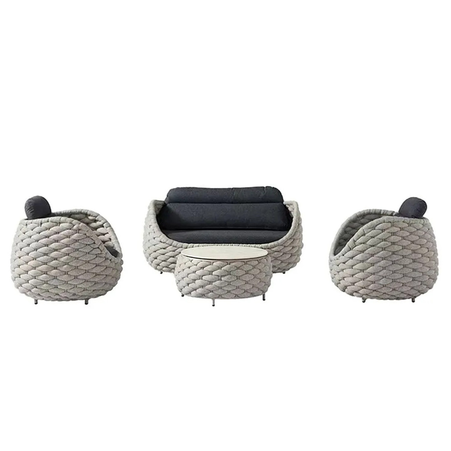 360Home Gartenmöbel Set aus Polyrattan in Grau, 4-teiliges wetterfestes Lounge-Set mit Aluminiumgestell, 2 Einzelsesseln, 2-Sitzer Sofa, Tisch und Polsterkissen - Bild 2