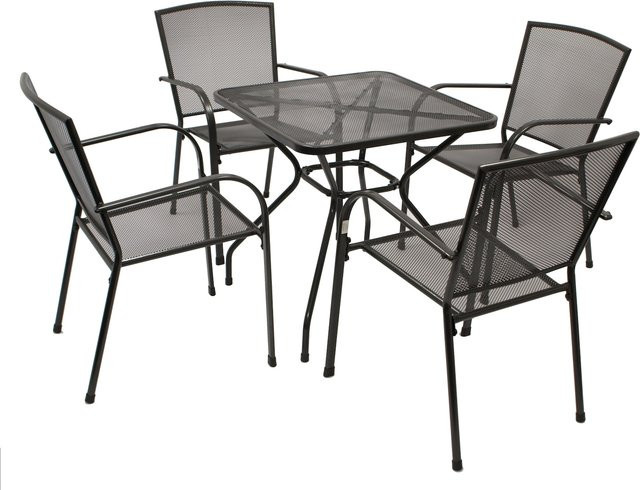 DEGAMO Gartenmöbel Garnitur CLASSIC 5-teilig aus Streckmetall in Anthrazit, Tisch Breite: 70 cm, Tiefe: 70 cm - Bild 1