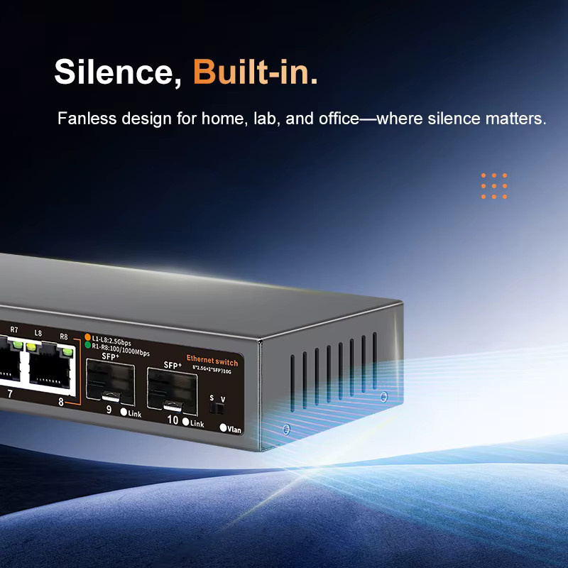 KeepLiNK 10-Port Netzwerk-Switch Unmanaged in Schwarz mit 8 x 2,5 GB Ethernet und 2 x 10 GB SFP+ für Hochgeschwindigkeitskonnektivität - Bild 3