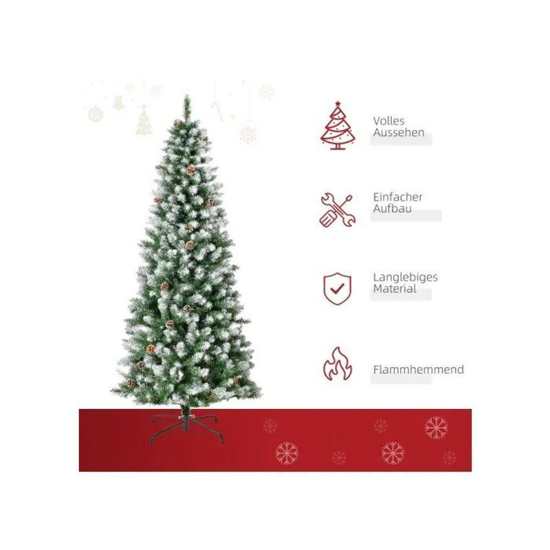 HOMCOM Künstlicher Weihnachtsbaum in Grün und Weiß mit 630 Zweigen und 37 Tannenzapfen, Höhe: 180 cm - Bild 2