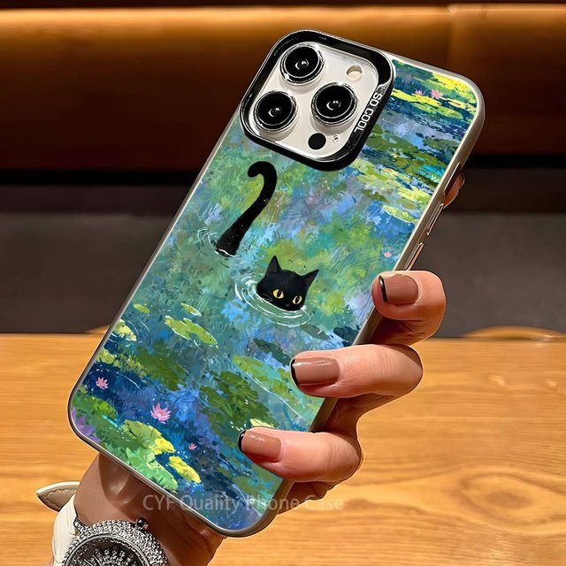 Schwarze Katze Ameise Handyhülle für Apple iPhone 11 12 13 14 15 16 Pro Max Plus mit Plating-Schutz in Schwarz und Multicolour - Bild 1