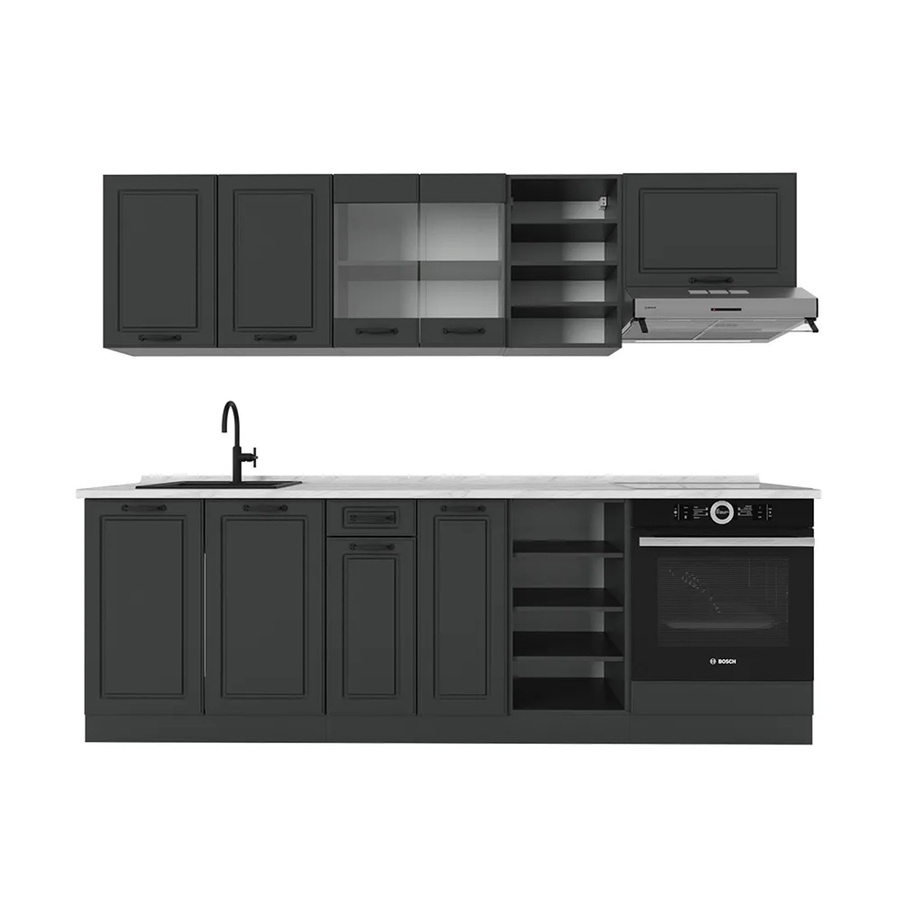 Vicco R-Line Küchenzeile Landhausstil in Anthrazit und Weiß mit Marmor-Optik, Breite: 240 cm - Bild 2