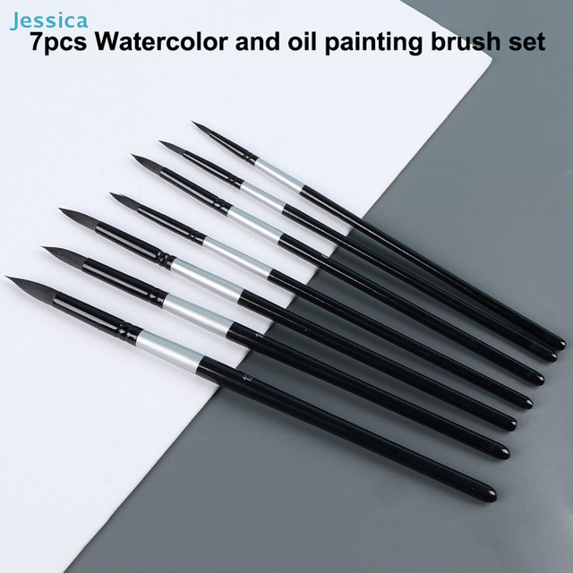 7-teiliges Pinselset mit feiner Spitze aus Nylon in Schwarz für Aquarell-, Öl- und Acrylmalerei - Bild 1