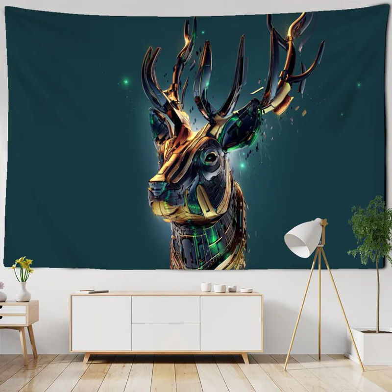 Wandbehang Super Six mit Roboter-Tier-Motiv im Science-Fiction-Stil, mehrfarbiger Boho-Textildruck aus Polyester, B: 95 cm, H: 70 cm - Bild 3
