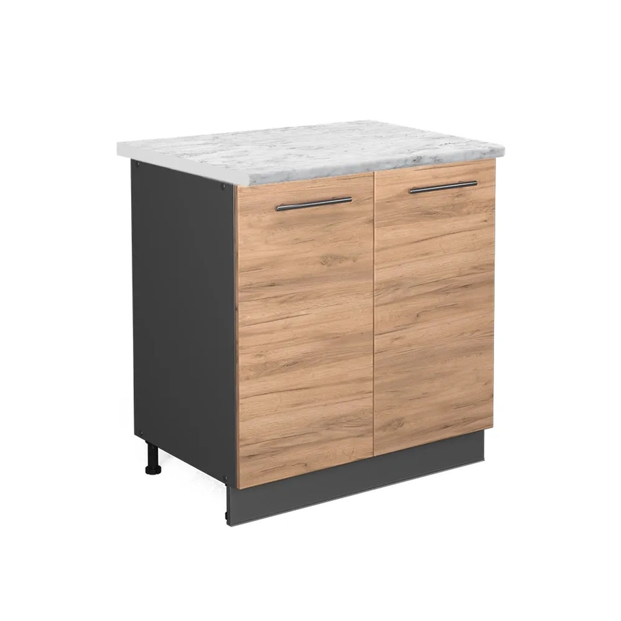 Vicco Spülenunterschrank Fame-Line Goldkraft Eiche Anthrazit mit Regal und Marmor-Optik, B/T/H: 80 x 60 x 82 cm - Bild 2