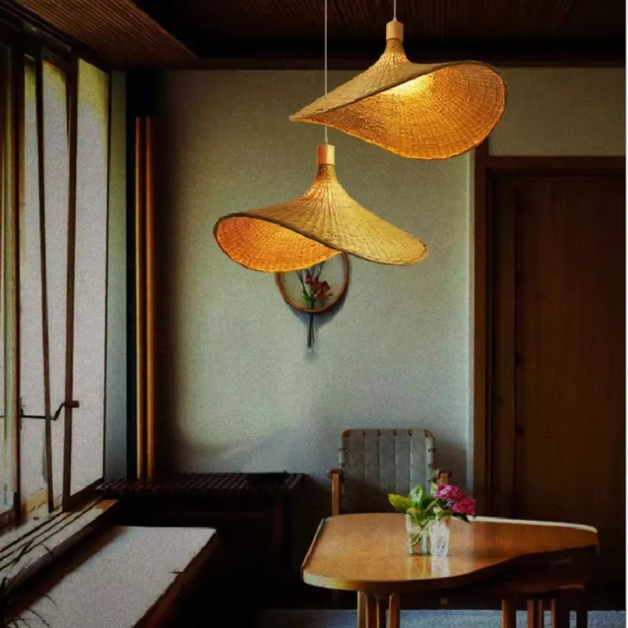 JOYINLED Moderne Bambusleuchte aus Rattan in Braun, Kreativer chinesischer Hutschirm als Pendelleuchte für den Innenbereich, Durchmesser: 30 cm, 50 cm, 70 cm - Bild 5