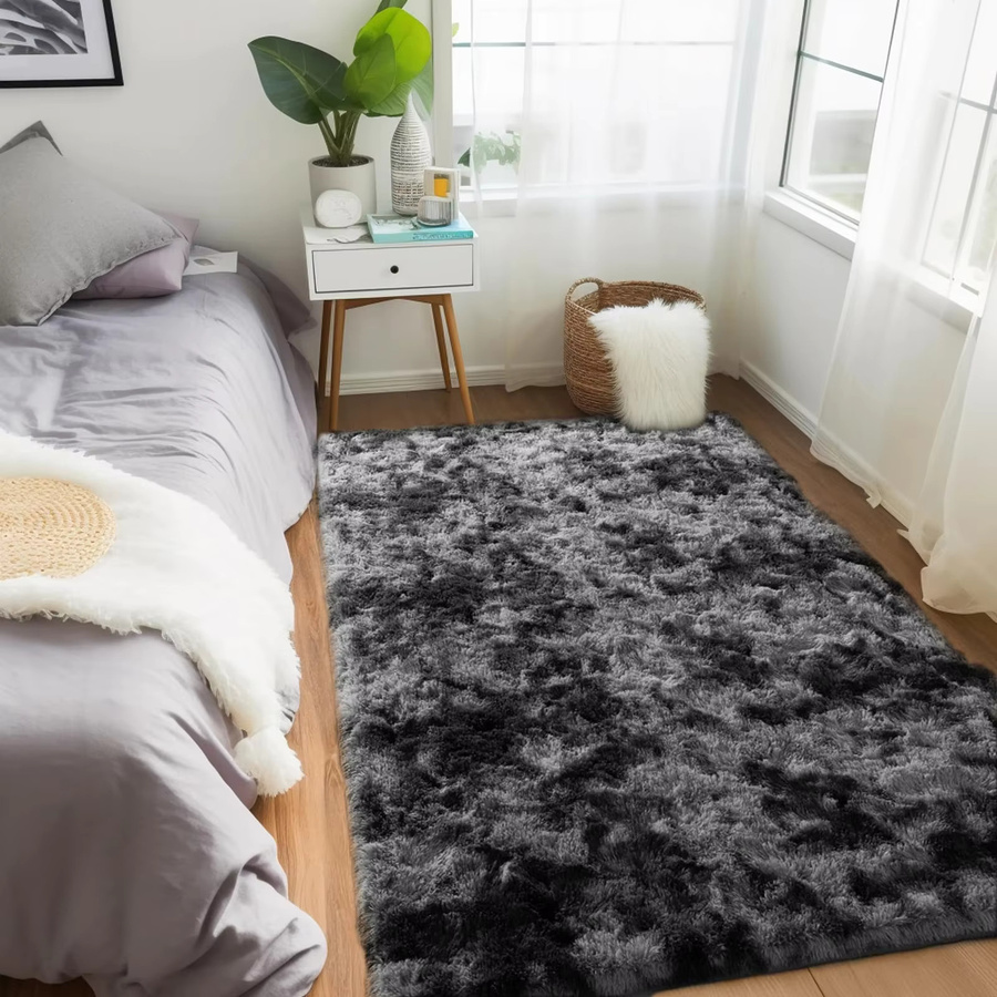 VIKAMA Wohnzimmerteppich im minimalistischen Stil, flauschiger Kunstfell-Teppich in Schwarz oder Grau, rutschfest und rechteckig - Bild 3