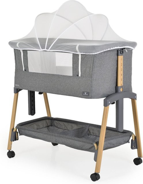 Cangaroo Beistellbett Adoro in Grau mit Matratze und Moskitonetz - Bild 1