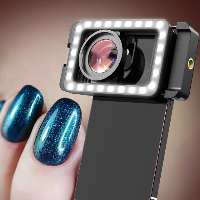 APEXEL HD 15x Super-Makro-Objektiv mit LED-Fülllicht in Schwarz für iPhone, Samsung und alle Smartphones - Bild 1