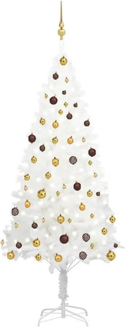 vidaXL Künstlicher Weihnachtsbaum mit LEDs und Kugeln in Weiß und Gold, Höhe: 210 cm - Bild 1