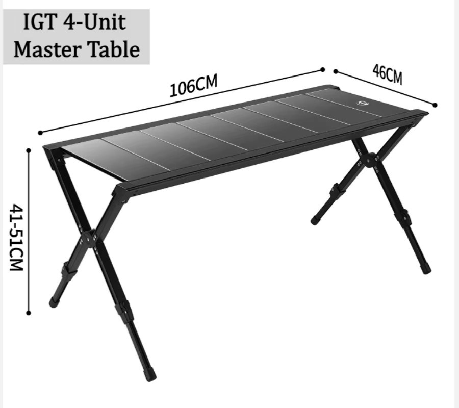 SmilOdon Campingtisch aus Aluminiumlegierung, zusammenklappbarer IGT 4-Einheiten-Grilltisch, höhenverstellbar und tragbar, Schwarz - Bild 3