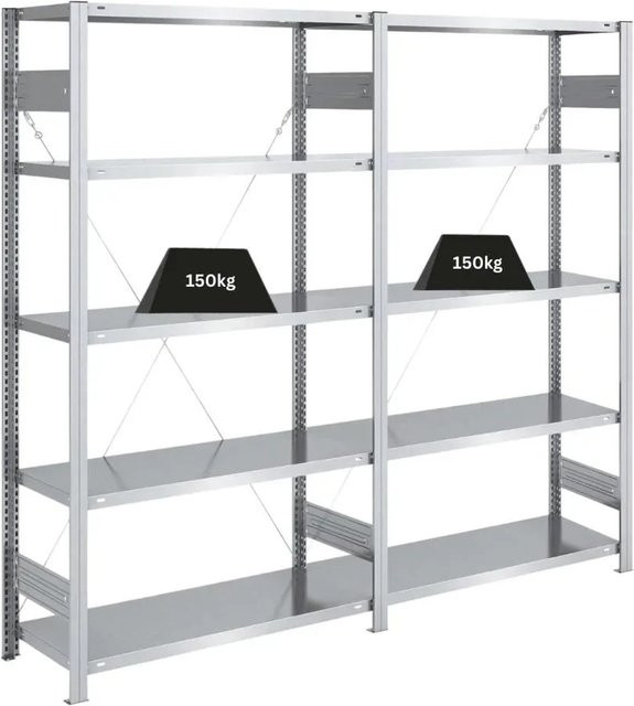 PROREGAL Schwerlastregal Silver Mamba aus verzinktem Stahl mit 5 Ebenen, H x B x T: 200 x 200 x 40 cm, 150 kg Fachlast pro Ebene - Bild 1