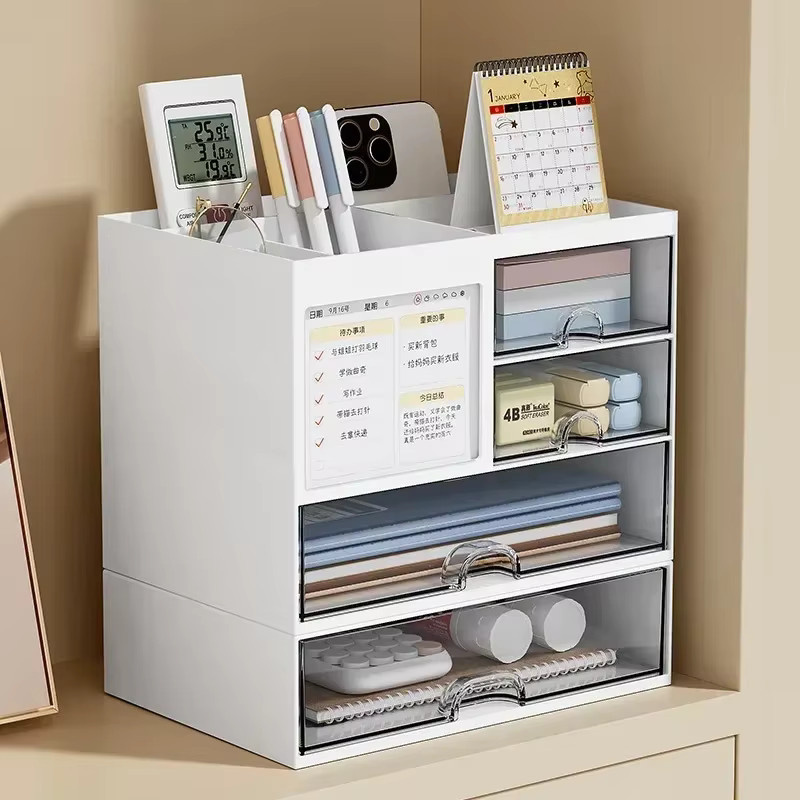 Ganizer Desktop-Organizer aus Kunststoff mit mehreren Fächern, transparent und weiß - Bild 2