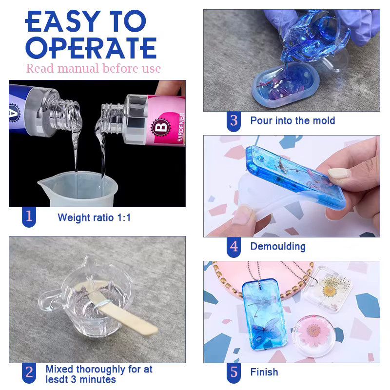 QIAO Epoxidharz-Set 1:1 für DIY-Schmuck, kristallklar und selbstnivellierend, Farbe: transparent - Bild 4