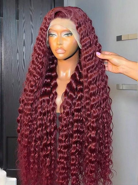 UVEOUS Echthaarperücke Deep Wave, 30 Zoll, Burgunderrot, Damen - Bild 1