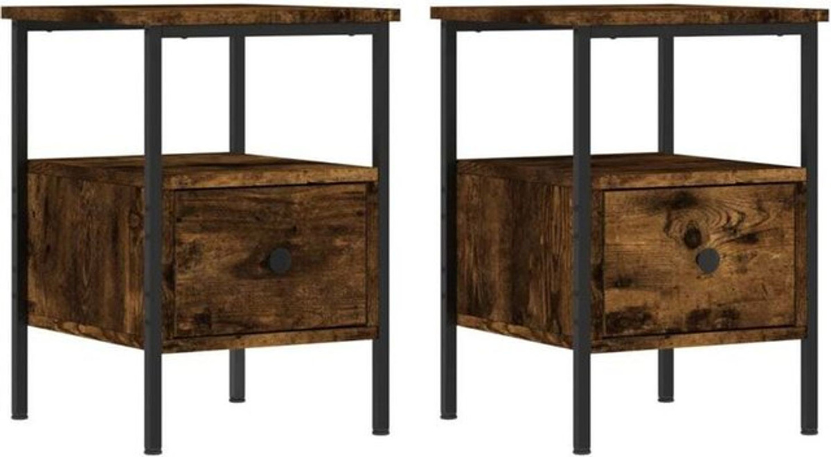 Vidaxl Nachttische 2er Set aus Holzwerkstoff in Räuchereiche und Braun im Industrial Design, B/T/H: 34 x 36 x 50 cm - Bild 1