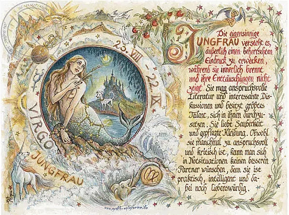 Sternbild Jungfrau Poster auf Antikpapier in Multicolor, A4 Format - Bild 1