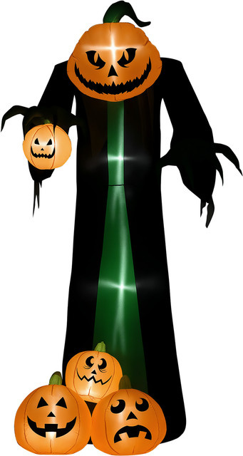 HOMCOM Aufblasbarer Kürbisgeist Halloween Horror Deko mit LED Beleuchtung, Wasserdichte Luftfigur aus Polyester in Orange und Multicolour, 240 cm Höhe - Bild 1