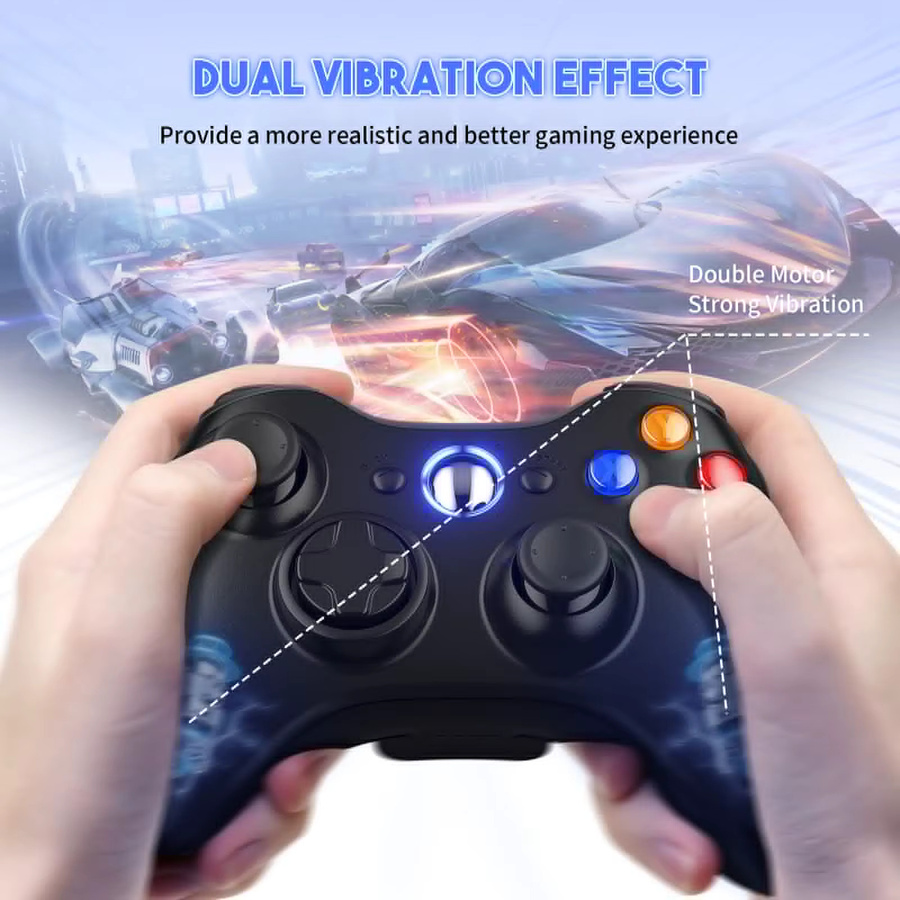 Bonacell Kabelloser 2,4G Controller für Xbox 360 Slim/Lite und PC, Gamepad mit Dual-Vibration und präzisen Triggern in Schwarz oder Weiß - Bild 2