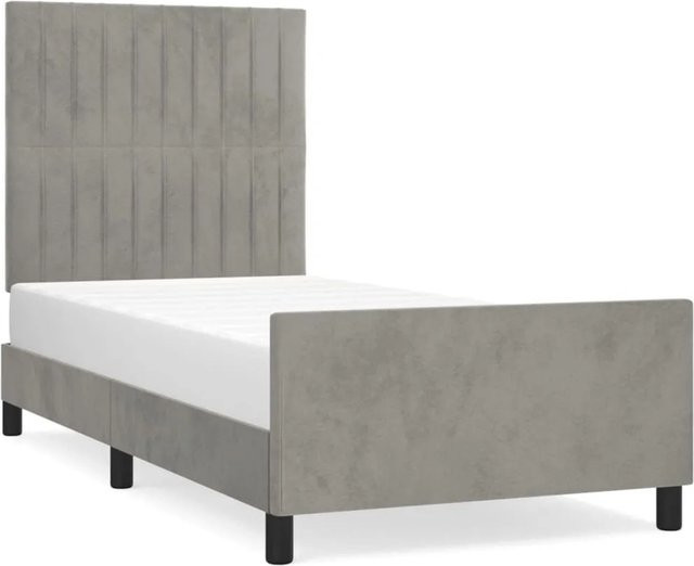 vidaXL Bettgestell mit Kopfteil aus Samt in Hellgrau, B/T/H: 100 x 203 x 128 cm - Bild 1