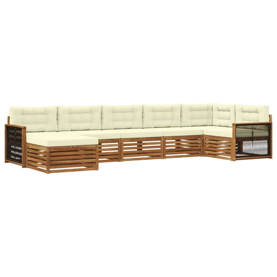 vidaXL Outdoor-Sofagarnitur aus Akazienmassivholz mit 7 Kissen in Natur und Creme im modernen Latten-Design - Bild 2