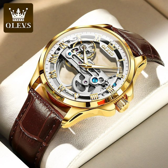Olevs Armbanduhr Automatik, Leder, Gold, Herren - Bild 1