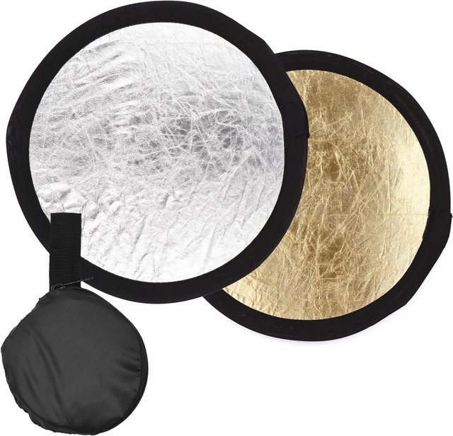 Andoer 2-in-1 Fotografie Reflektor rund, faltbar und tragbar, Silber und Gold, Durchmesser: 30 cm, Farbe: Beige - Bild 1