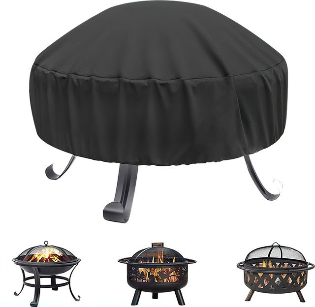 CHANGE MOORE Feuerstellen-Abdeckung Rund, Wasserdichte Outdoor-Abdeckung für Terrassen-Feuertisch und Kamin, Schwarz, Durchmesser: 86,36 cm, Höhe: 38,1 cm - Bild 1