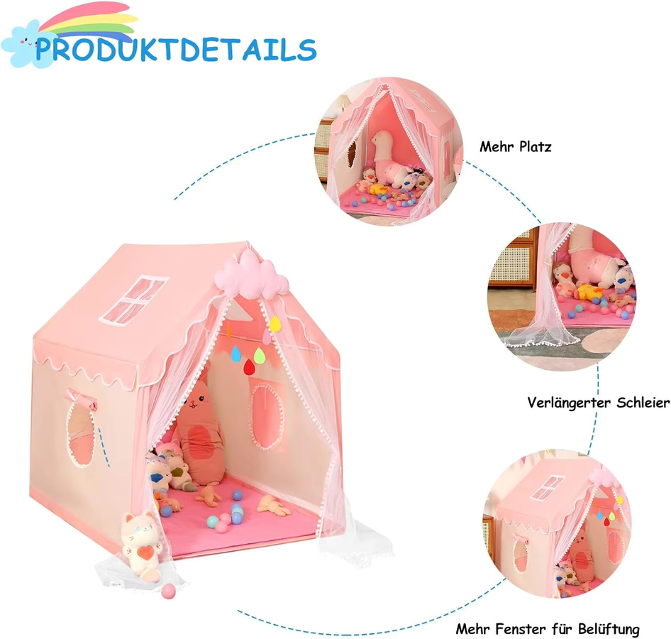 RonHam Kindermärchenprinzessinnen-Spielzelt, Kinderspielhauszelt, Blau, Rosa / Pink, Plüsch / Textil - Bild 3