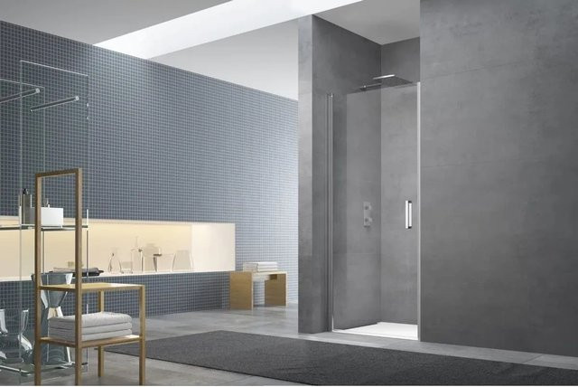 Swiss Aqua Technologies Walk-In Duschtür Nischentür aus Glas mit Easy-Clean-Beschriftung, Farbe: Transparent, Breite: 90 cm, Höhe: 196 cm - Bild 1