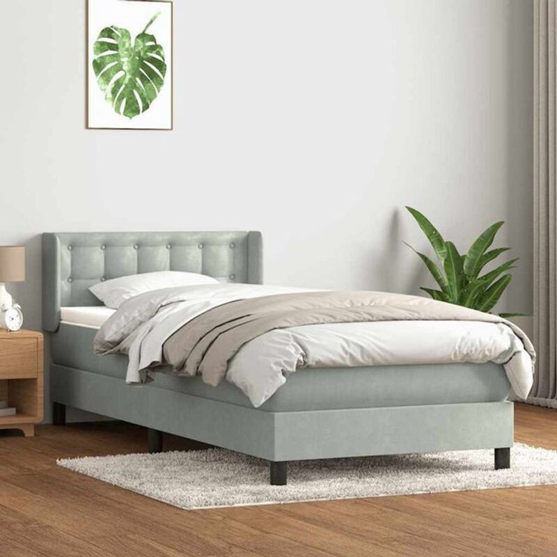 Vidaxl Boxspringbett mit Matratze in Grau und Weiß aus Samt, B/L: 80 x 220 cm - Bild 1