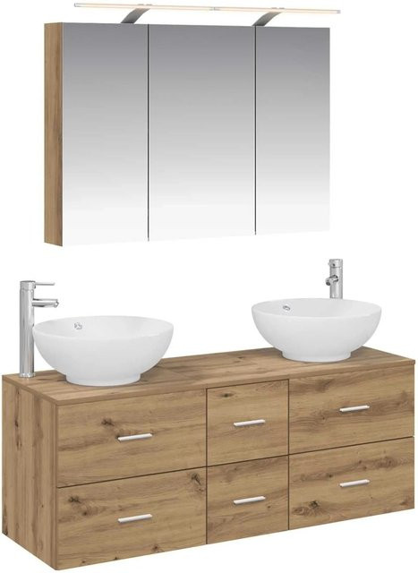 vidaXL Badezimmermöbel-Set 4-teilig in Artisan-Eiche mit Glas und LED-Beleuchtung, Braun - Bild 1