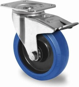 CASCOO Lenkrolle Serie R4E1 mit Totalfeststeller und Kugellager, Durchmesser: 80 mm, verzinkt, schwarz/blau - Bild 1