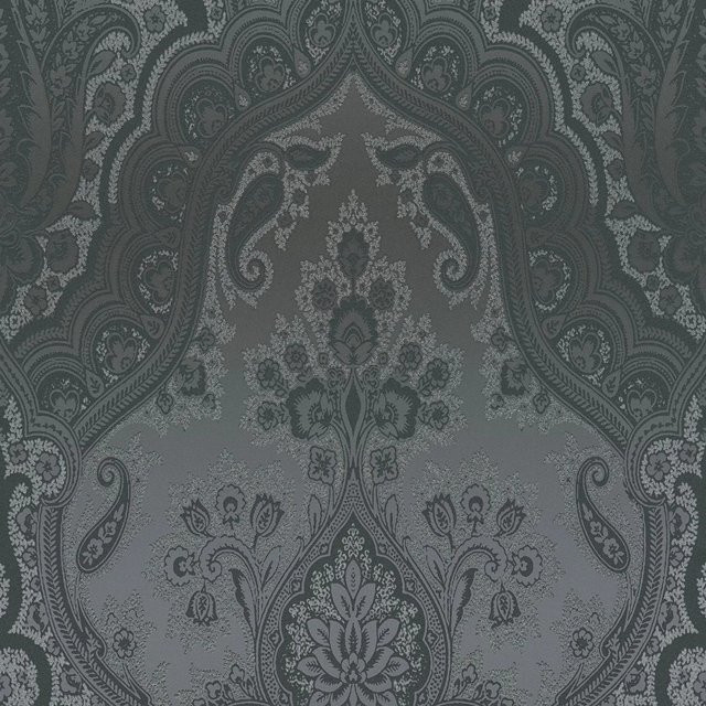 Profhome Barock Tapete Paisley glitzernd in Schwarz Grau Gold, Vlies-Tapete, Breite: 0,53 m, Länge: 10,05 m - Bild 1