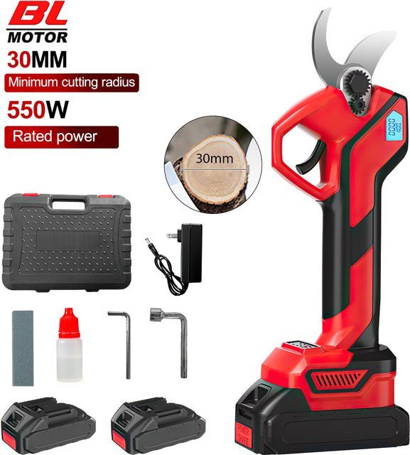 Makita LXT Bürstenlose Elektro-Gartenschere für Obstbäume und Bonsai mit Display, kabellose Baumschere in Rot, kompatibel mit Makita 21V Akku - Bild 1