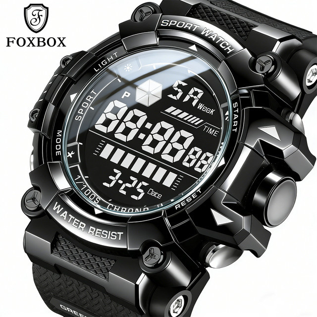 FOXBOX Digitaluhr, Herren, Silikonarmband, Schwarz, 30 ATM - Bild 1
