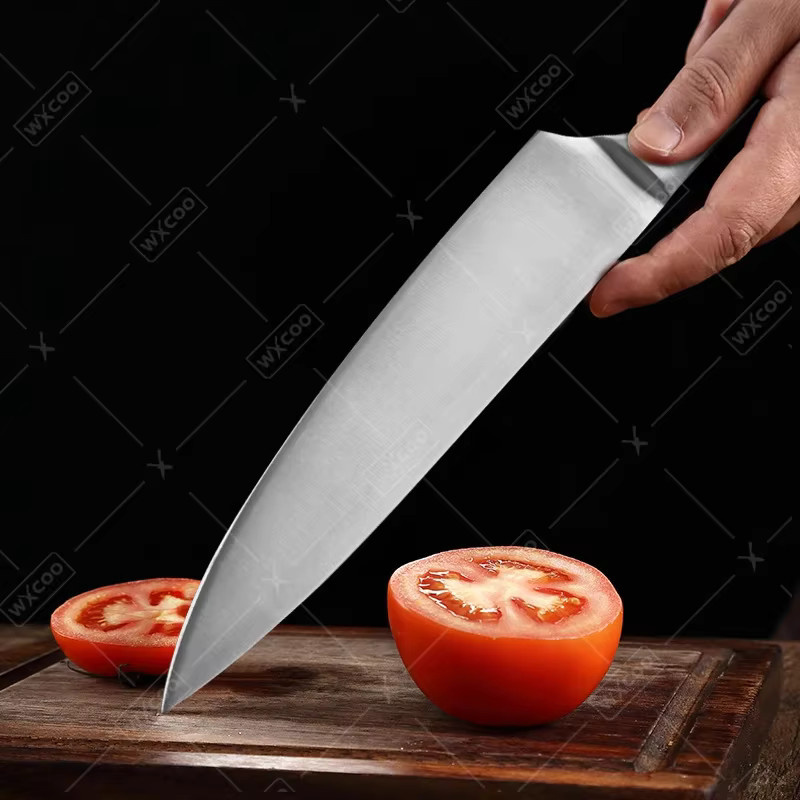 WXCOO Santoku Kochmesser mit japanischem Damast-Muster in Silber und Holzgriff - Bild 3