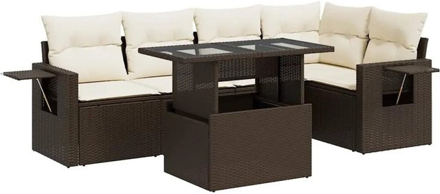 vidaXL 6-teilige Garten-Sofagarnitur aus Poly-Rattan in Braun mit Kissen in Cremeweiß - Bild 1
