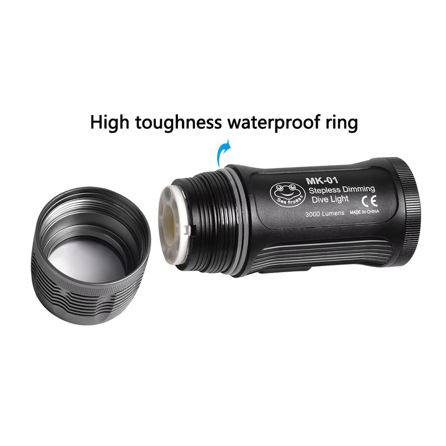 MK-01 Tauchtaschenlampe Schwarz mit 3000 Lumen wasserdicht bis 100 m Tiefe für professionelle Unterwasser-Fotografie - Bild 4
