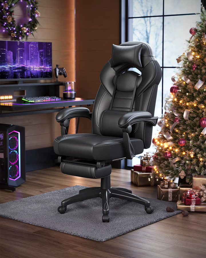 SONGMICS Gamingstuhl Ergonomisch in Grau-Schwarz mit Kopfstütze und Armlehnen - Bild 4