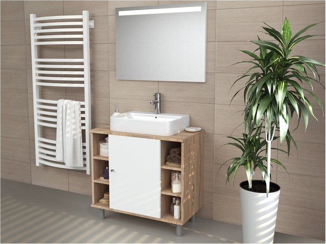 Vicco Waschbeckenunterschrank Fynn Badmöbel Eiche Sonoma/Weiß B: 60 cm, T: 54 cm, H: 32 cm - Bild 1